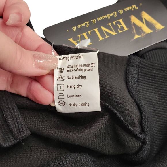 Wenlia Black Hoodie V Neck Side Slit Casual Sweatshirt Long Sleeve Pullover - Picture 8 of 10